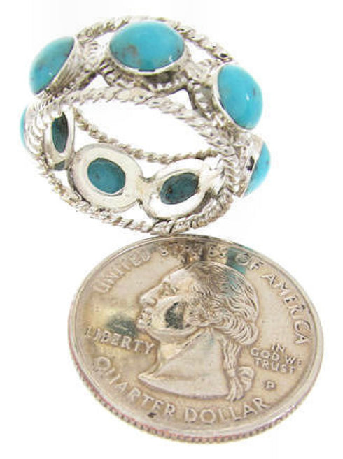 Southwestern Turquoise Sterling Silver Ring Size 8-1/4 PS61519